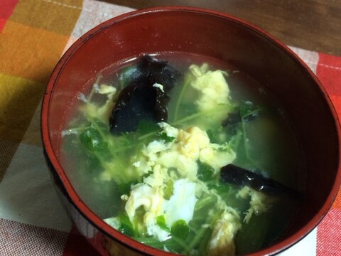 鶏ガラ塩麹で☆豆苗とキクラゲの生姜スープ